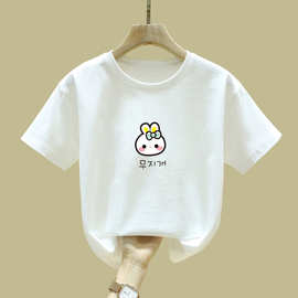 女童短袖t恤纯棉夏装新款儿童大童半袖宽松黑色夏款半袖上衣洋气