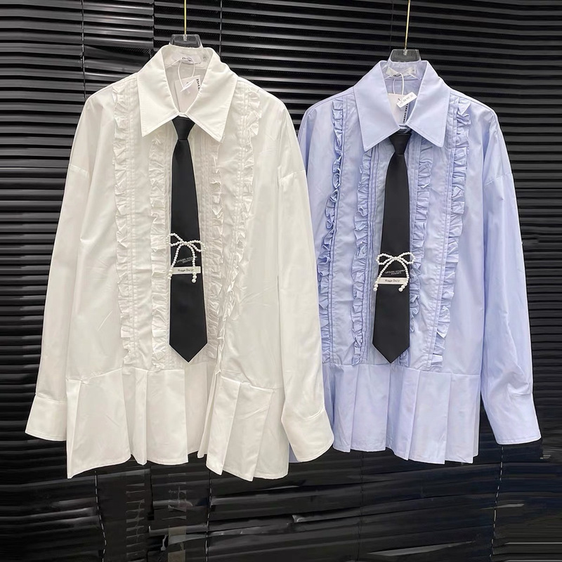 2026 New French-Style Ruffled Shirt for Women with a Unique Design, Long Sleeves, Tie Decoration, Loose Fit, and Niche Style 2026 New French-Style Ruffled Shirt for Women with a Unique Design, Long Sleeves, Tie Decoration, Loose Fit, and Niche Style