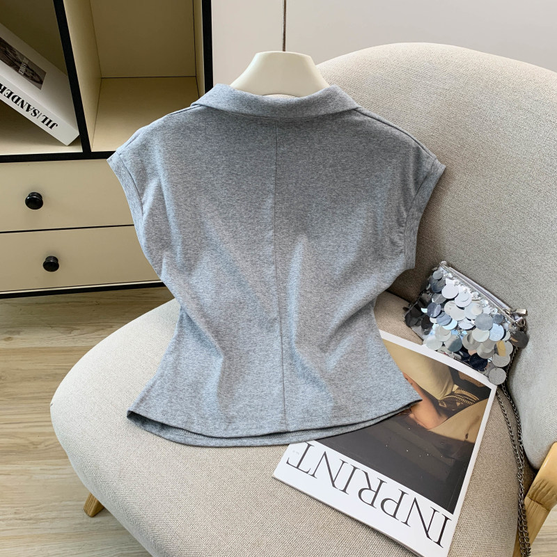 Áo thun polo nữ tay ngắn cổ bẻ kèm khăn lụa phong cách Pháp — màu trắng chi tiết 33