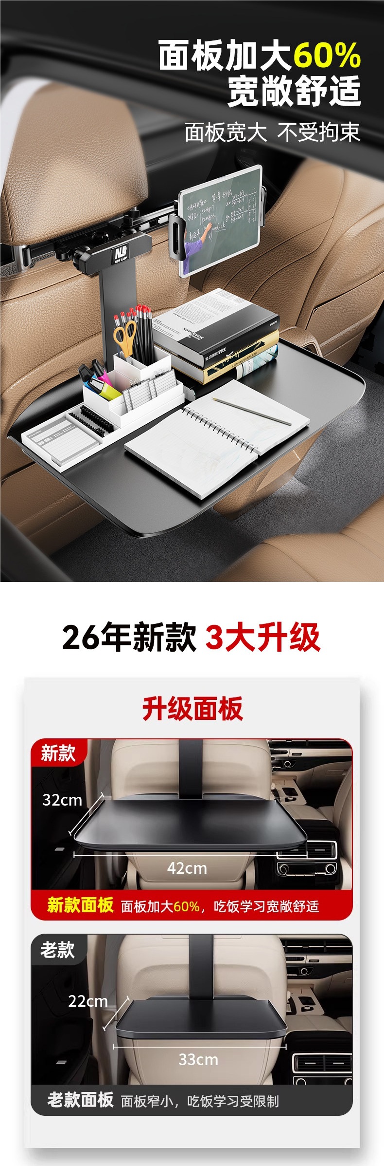 Car-Mounted Small Table Board, Foldable Dining Table Board for the Back Seat of the Car, Car Dining Table, Computer Stand Table