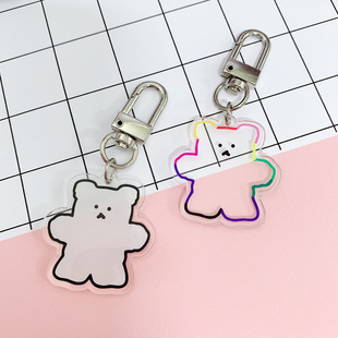 ins Little White Bear Keychain Little Bear Pendant Transparent Color Bear Hanging Chain Acrylic Headphone Hanging Decoration