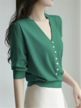 U 27900 V-neck Short Sleeve Knit Top ���zᘿ��� �W���L���