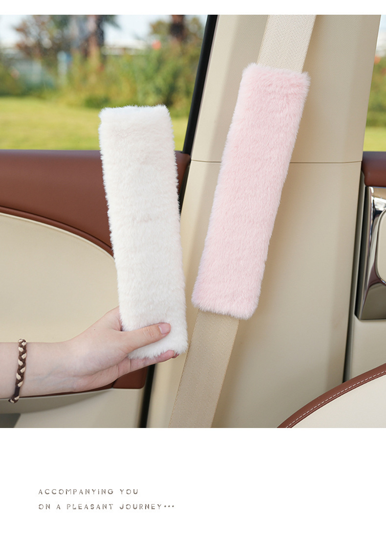 Blue Rain seat belt shoulder pads, simple design, faux rabbit fur, soft and comfortable for car use, prevents neck strain, winter plush car shoulder protectors