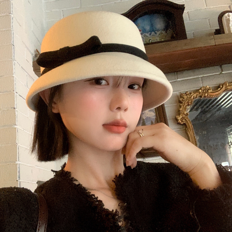 法式赫本风优雅蝴蝶结渔夫帽女气质名媛盆帽千金风显脸小礼帽子潮|undefined