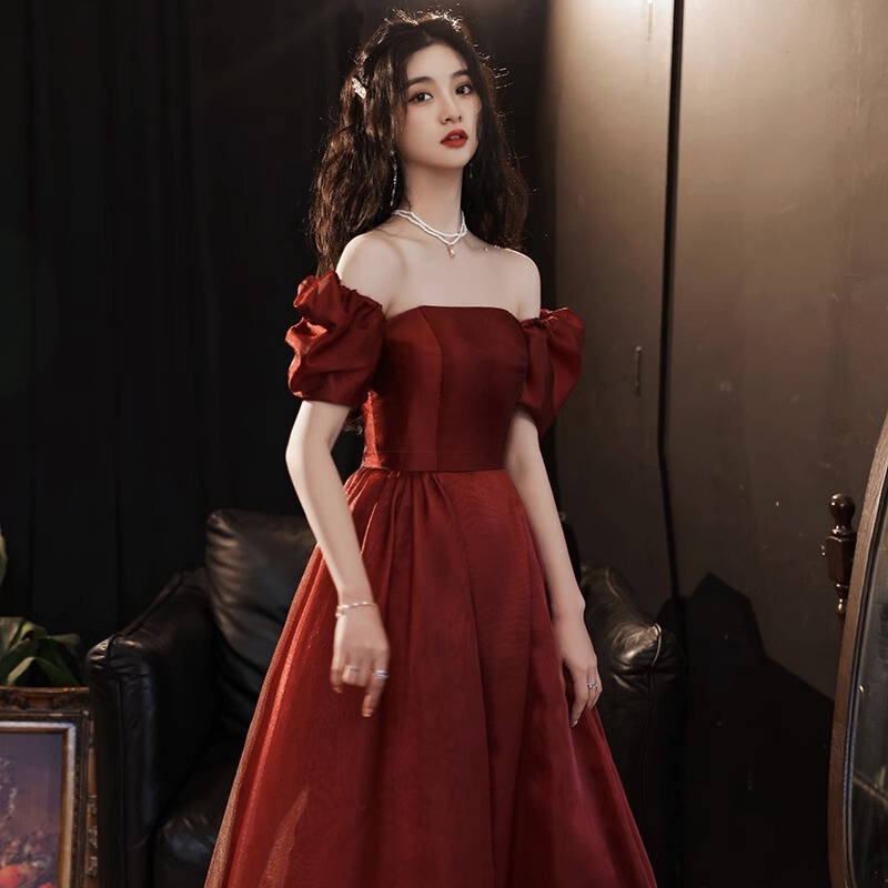 Toast Dress Bride Burgundy High-End Wedding Dress Fugitive Princess Engagement Dress Can Be Worn by Small Pregnant Women