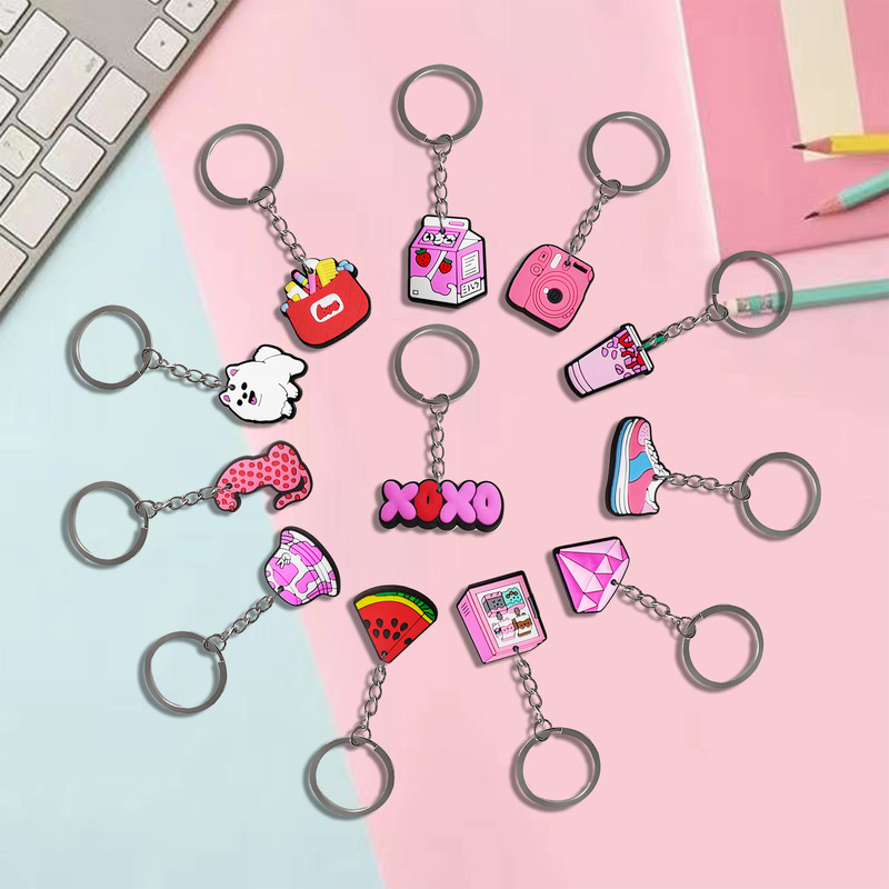 New Pink cute cartoon boutique keychain preppy PVC schoolbag car ornaments cross-border new product wholesale