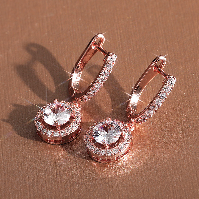 Hot-selling cross-border fashion sparkly round zircon drop earrings for women versatile jewelry accessories wholesale