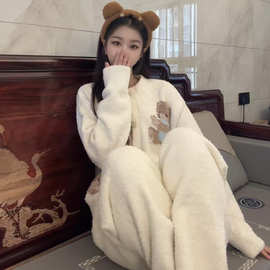 露丝同款睡衣套装半边绒冬季月子服加厚居家服睡衣套装女可外穿