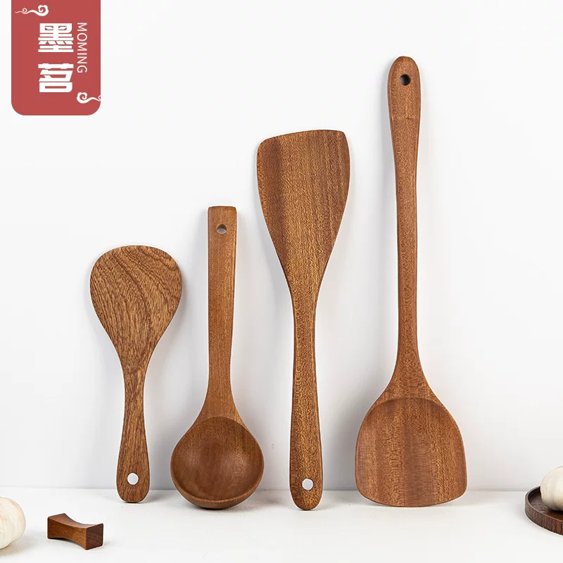 Безочаговая/безполезная? — переведу правильно: Бесмятная Waxless ebony wood spatula non-stick pan Japanese-style extended-handled stir-frying spatula wooden soup spoon porridge spoon kitchen set