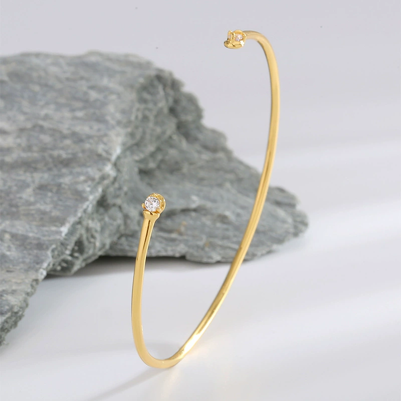 Регулируемая женская bracelet, цирконий, проба 925 серебро, простой и элегантный дизайн, 14K белое золото