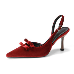 9626-5 French style elegant socialite bow, West velvet hollow out fine high heels, women's shoes with pointed, stra
