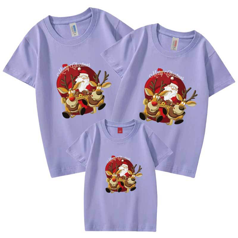 Dibujos animados para niños santa claus padre-hijo camiseta manga corta nuevo 2024 nueva familia de tres o cuatro hombres y mujeres transfronterizos