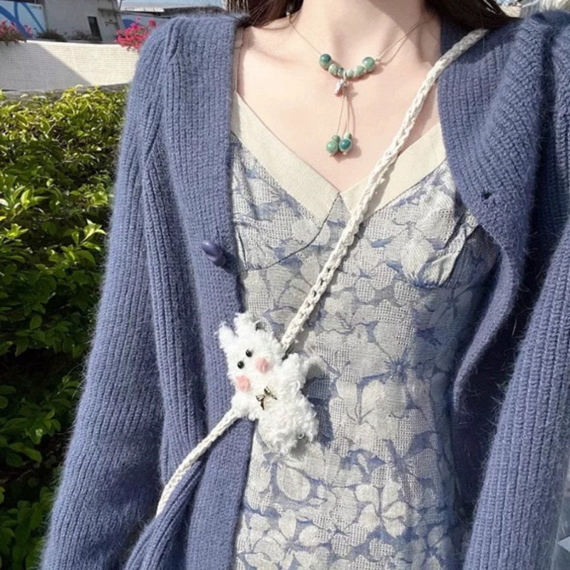 毛衣外套开衫秋冬装搭配一整套小香风毛衣开衫外穿纯色简约上衣女