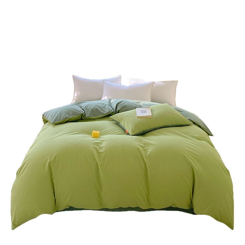 Madre y bebé clase A simple de color sólido doblemente todo el algodón lavado con agua cuatro piezas de algodón dormitorio de estudiantes tres piezas de sábanas cubiertas