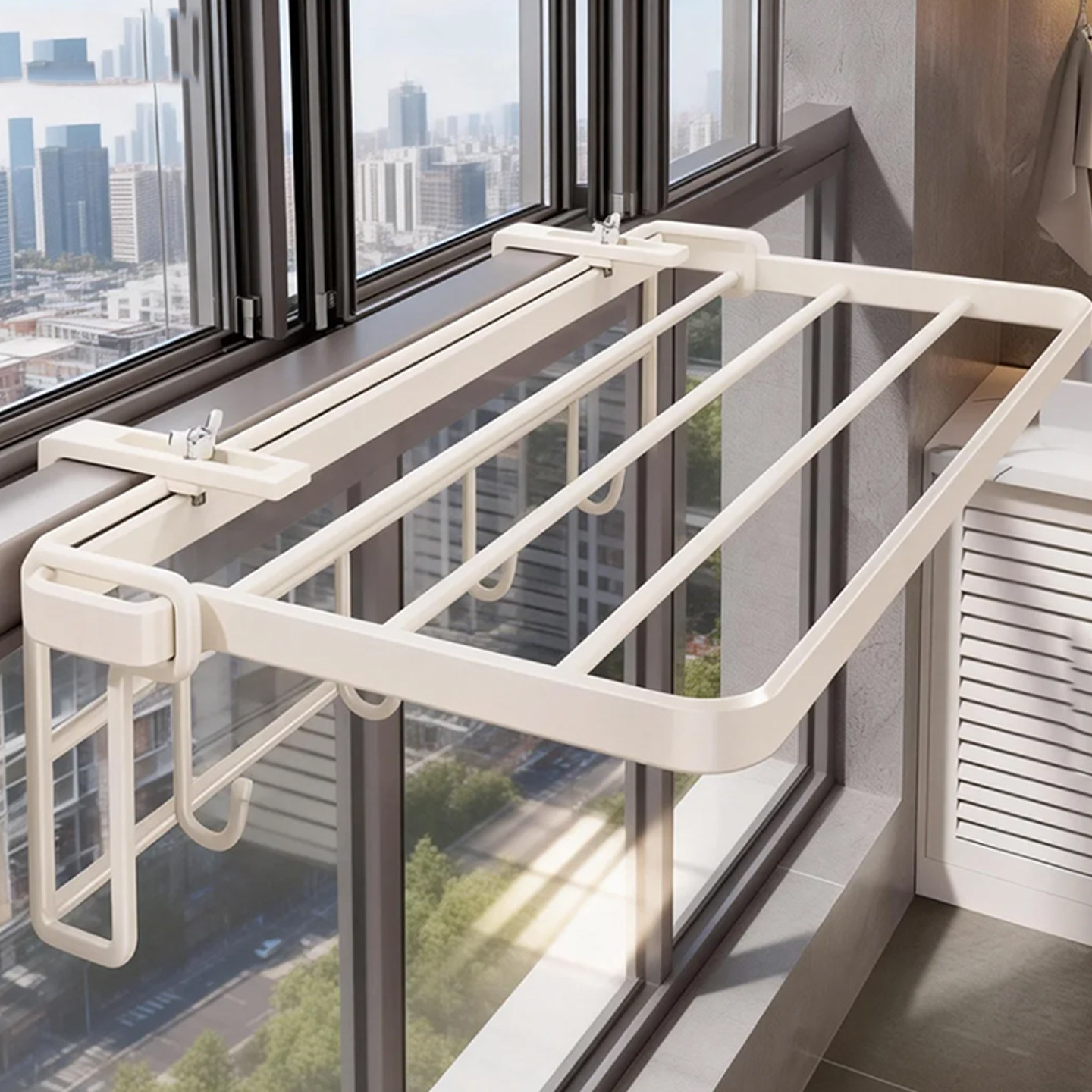 Tendedero Plegable para Balcón Extensible y Sin Perforación para Ventana