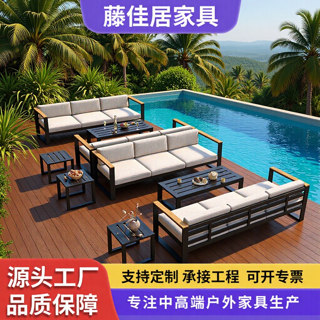 Garden Furniture, Sun-Resistant Aluminum Alloy Outdoor Sofa, Villa Terrace Leisure Set