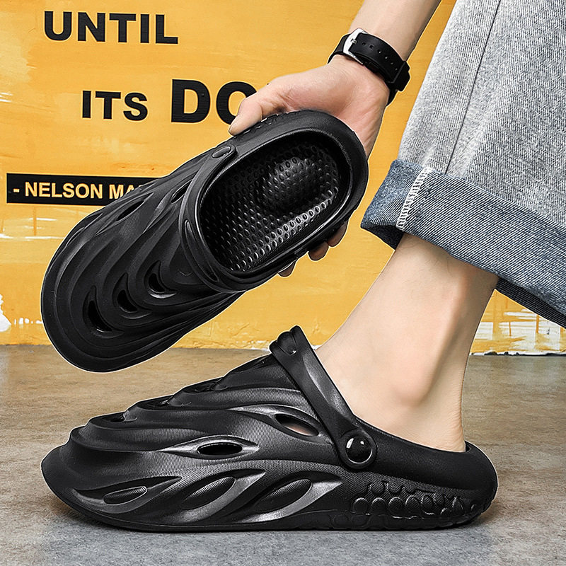 Dép sandal nam bít mũi lỗ thoáng khí kiểu thể thao đi biển — Màu be, Màu trắng, Màu đen, Xanh huỳnh quang