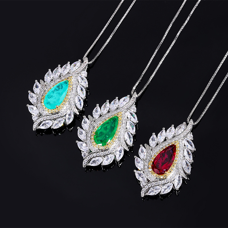 New S925 pigeon red blood gem necklace foreign trade TikTok hot sale simulation emerald pendant palaiba necklace