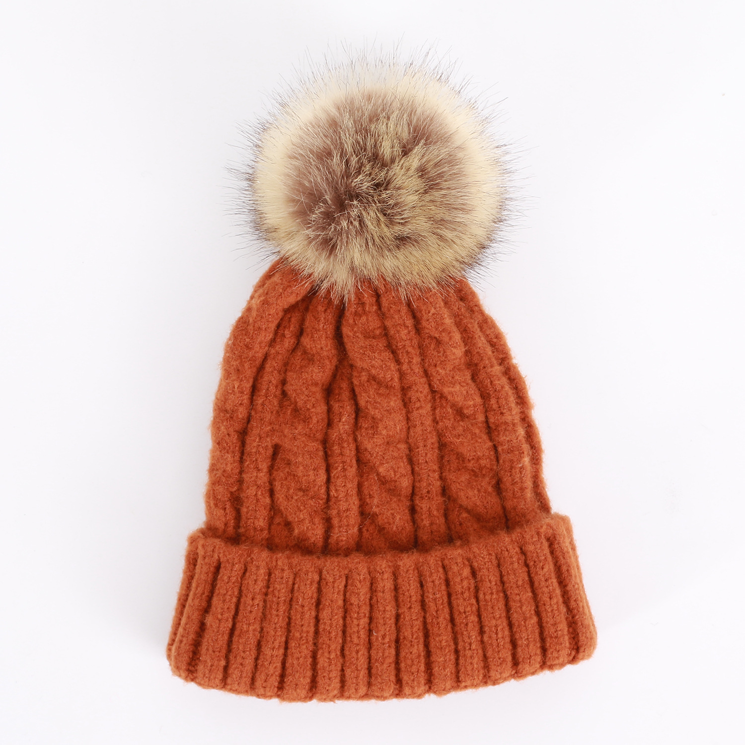 Gorro de lino grueso con patrón de una sola capa para mujer, versión coreana, tejido de Cachemira de mezcla de color sólido para otoño e invierno_voghion.com