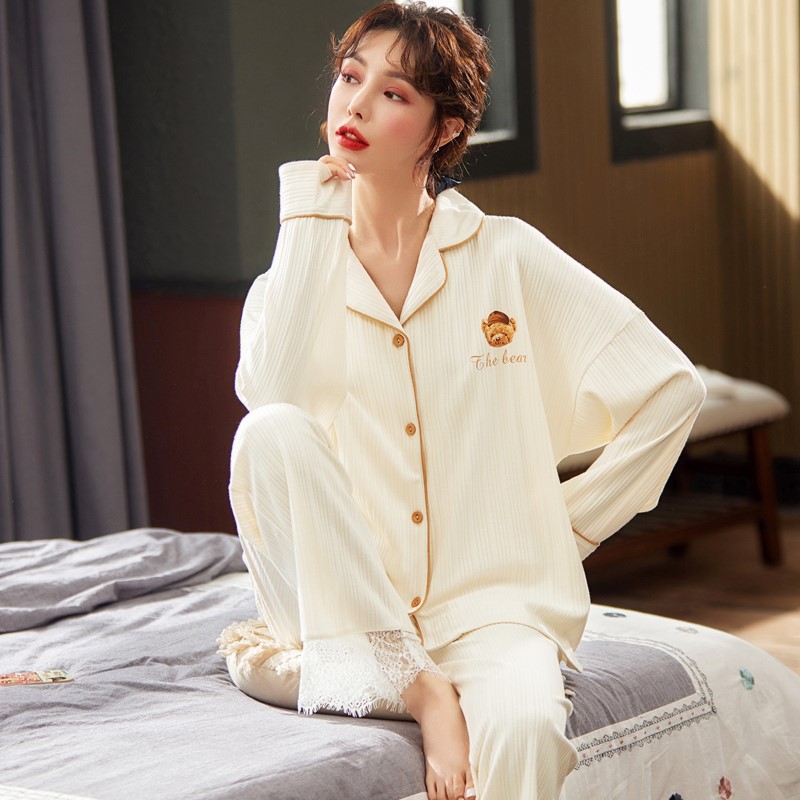 Pijamas de mujer de primavera y otoño 100% algodón de manga larga celebridad de Internet lindo traje de Casa primavera y verano 2021 Nuevo