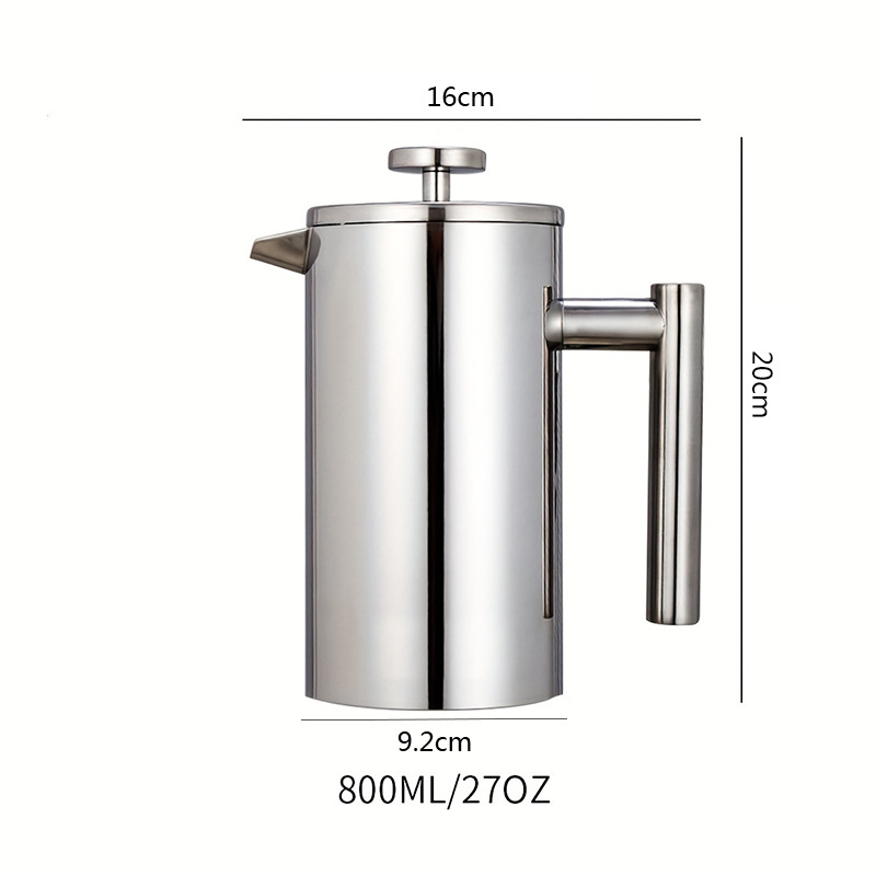 304 olla de presión francesa de acero inoxidable de doble capa cafetera hecha a mano al aire libre tetera presión francesa presionando cafetera