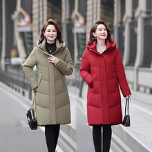 秋冬新款羽绒服女士中长款中年韩版修身加厚保暖白鸭绒妈妈装外套