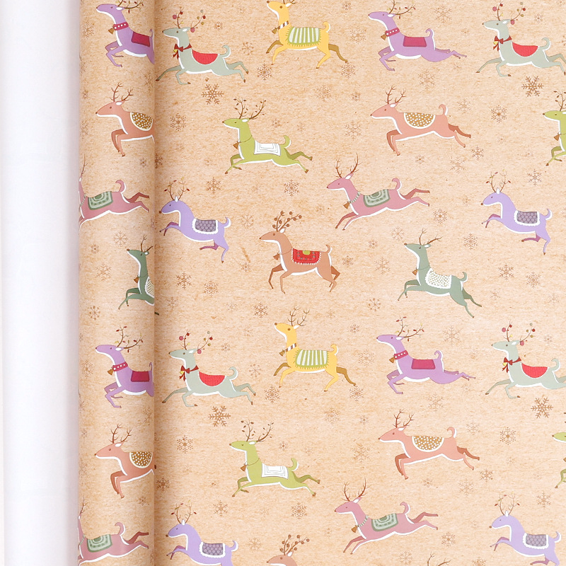 Amazon venta caliente super volumen de papel de embalaje de regalos de Navidad soldados Lollipop multicolor ciervo papel de embalaje de rollo