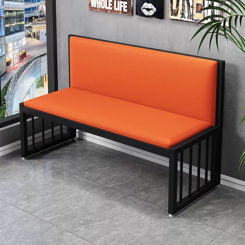 餐厅卡座酒吧烧烤奶茶店双人三人铁艺沙发软包长椅现代休闲长条凳
