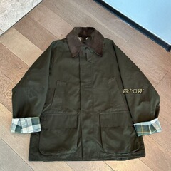 082608鼠尾草绿廓形宽松工装风复古感灯芯绒翻领夹克格纹风衣外套
