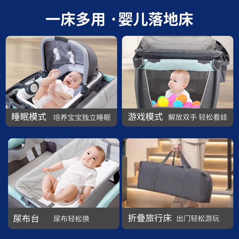 Ventas transfronterizas de pañales de cama multifuncional, mesa de cuidado de bebés, doble mesa, fábrica de cama de bebé al por mayor, móvil
