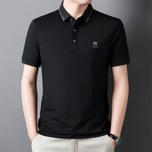 夏季男透气T恤2025中年新款户外微弹简约棉短袖翻领休闲韩版代发