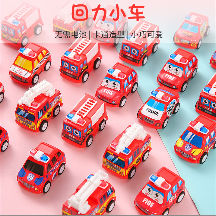 Children's Mini Cartoon Inertial Fire Trucks, Various Models of Realistic Fire Truck Small Ornaments, Pull-Back Toy Cars Wholesale