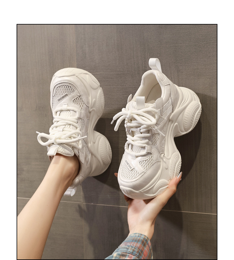 Giày sneaker nữ đế dày tăng chiều cao lưới thoáng khí phong cách thể thao — màu be chi tiết 13