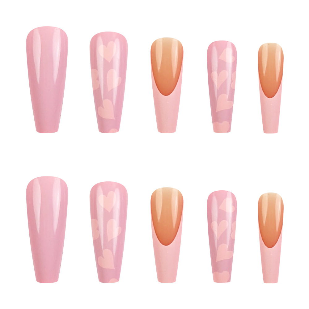 Ventas transfronterizas de polvo de melocotón de amor de manicuras románticas francesas, viento dulce para usar parches de uñas de 24 piezas image 5