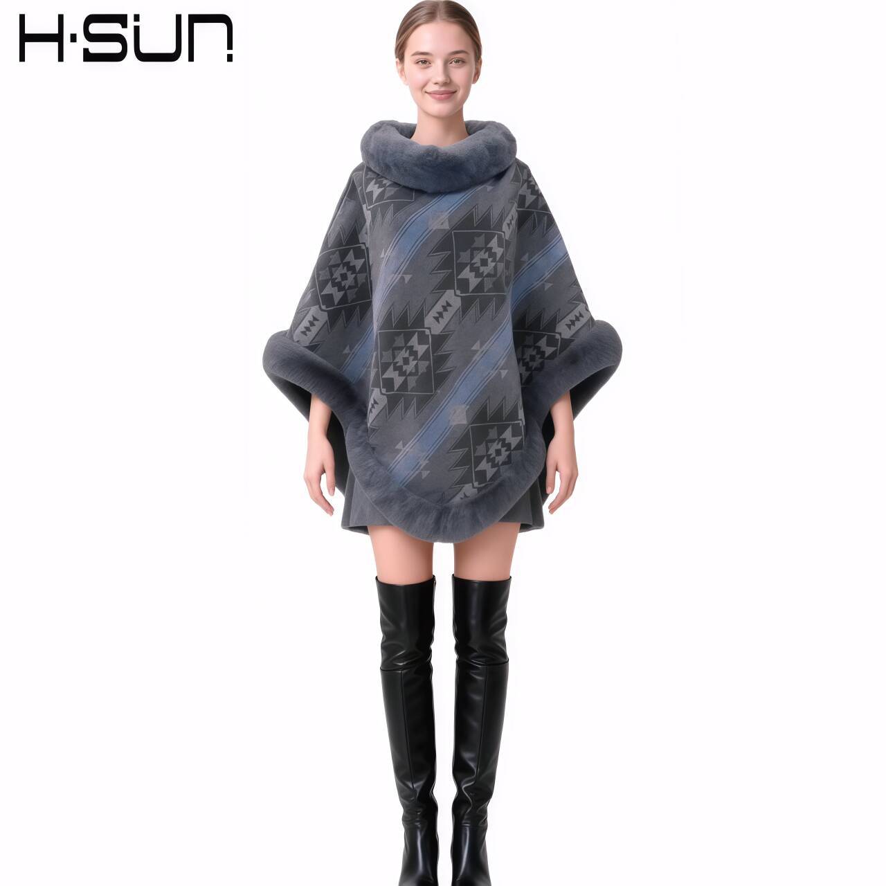 2023 europeo y americano nuevo a cuadros capa caliente imitación Rex conejo piel chal transfronterizo ropa de mujer para jacquard chal