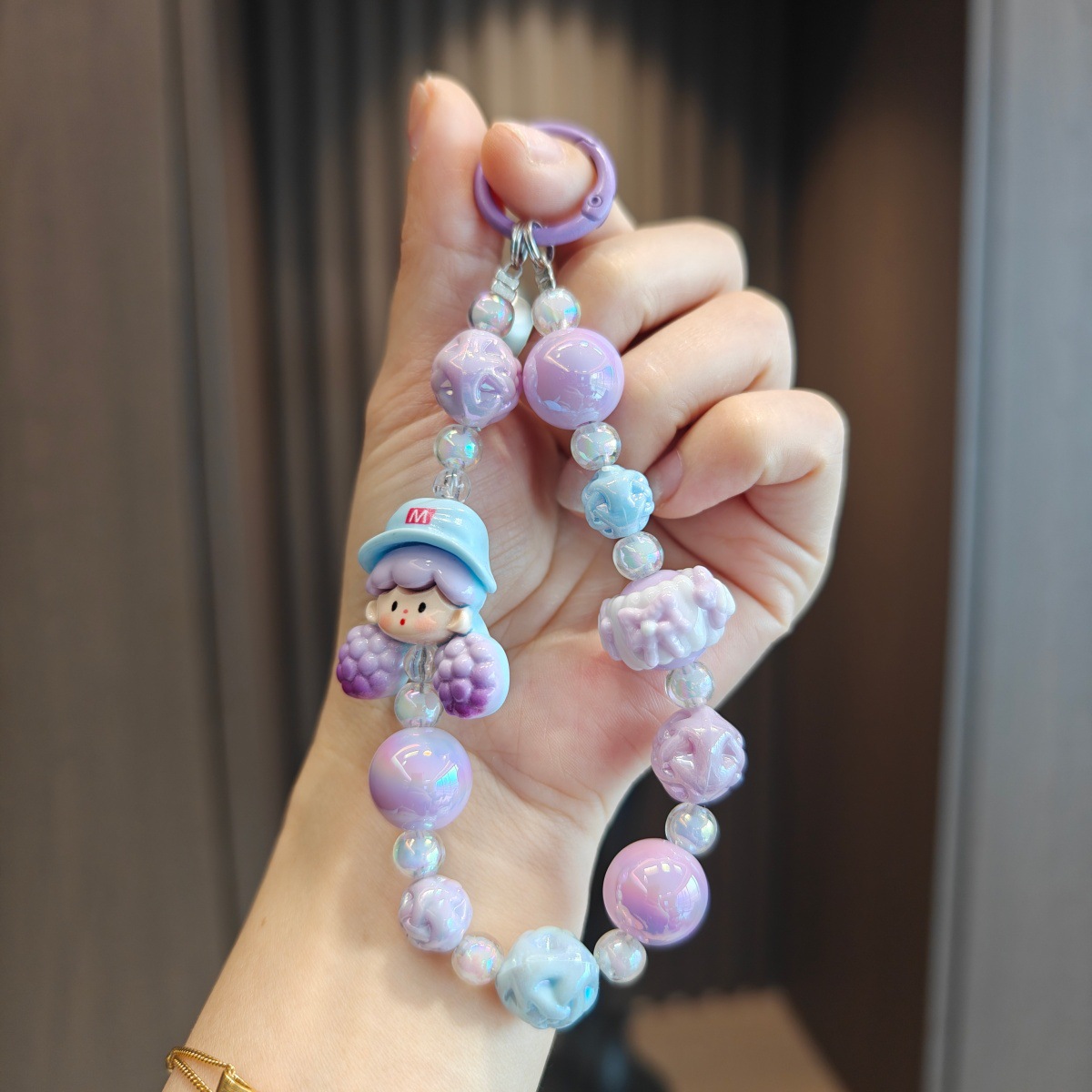 Nuevo colgante de cadena de teléfonos móviles de dibujos animados palomitas de maíz colgante de llavero creativo colgante de bolsas de perlas pintadas a mano