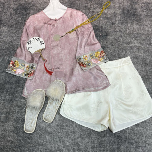 New Chinese Style Round Neck Silk Weaving Gold Mouth Eugene Butterfly Flower Embroidered National Style 145 Top with Buckle