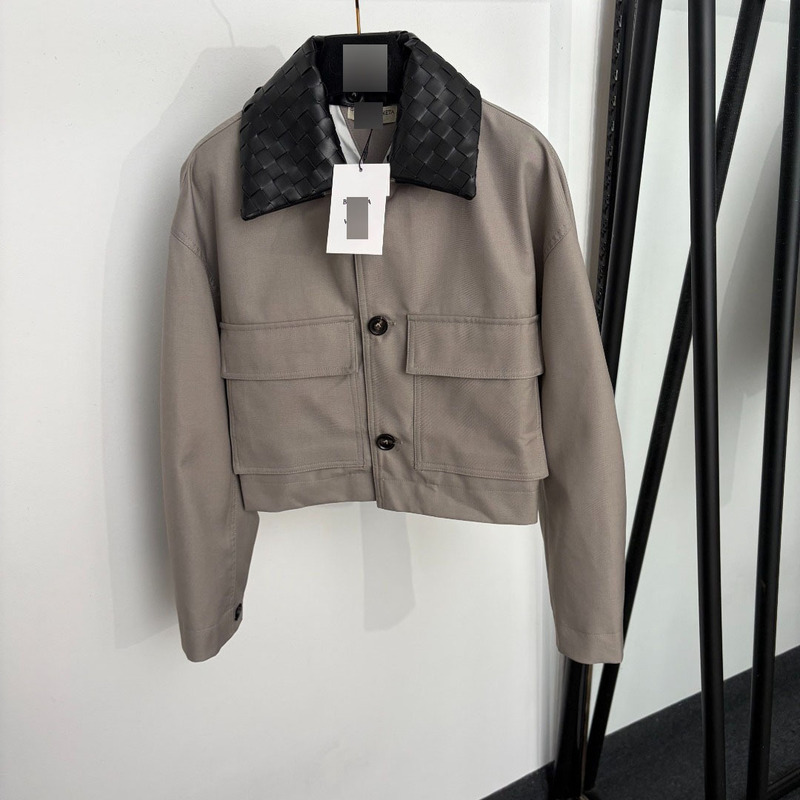 Nanyou high-end foreign trade style new detachable woven PU leather lapel double-pocket short trench coat with long sleeves Nanyou high-end foreign trade style new detachable woven PU leather lapel double-pocket short trench coat with long sleeves