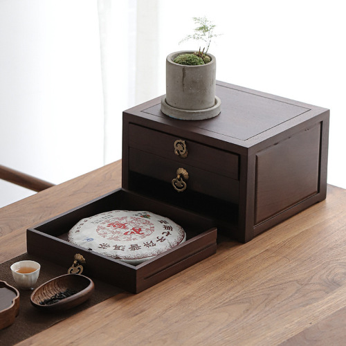 Walnut multi-layer drawer-type Pu'er tea box drawer-type tea cake storage box with excellent price walnut wood household tea storage box