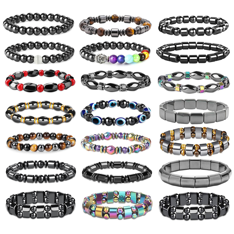 Cross-Border Best-Selling Men's Magnetic Therapy Bracelet, Unisex Black Gallstone Elastic Style, Fashionable and Simple Metal-Style Hand Accessory