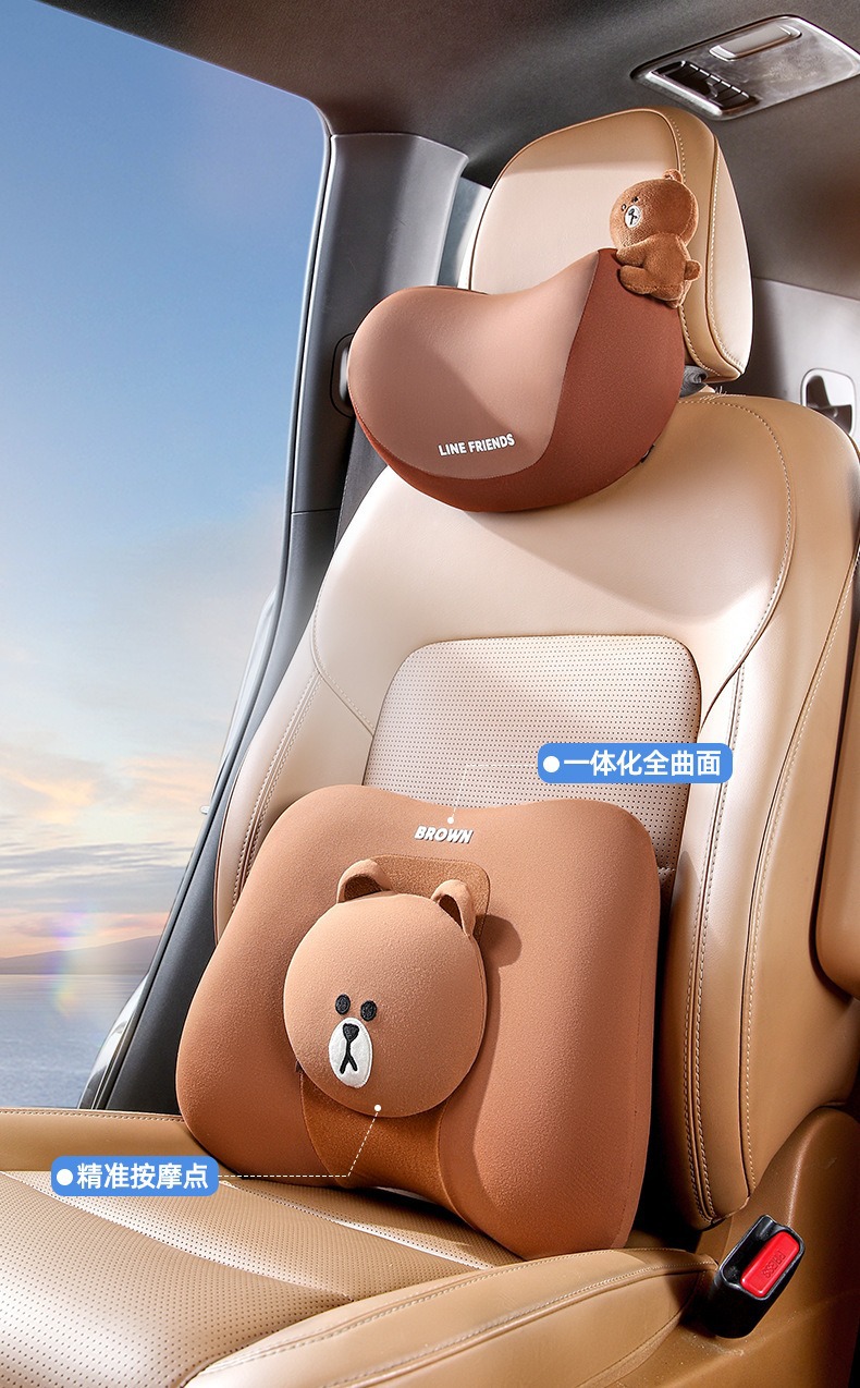 Brown Bear Car Lumbar Support Seat Backrest Memory Foam Cushion Lumbar Support Car Cushion Driver's Driving Lumbar Pad