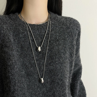 Simple silver water drop titanium steel necklace for women without fading light luxury niche high-end long sweater chain accessories