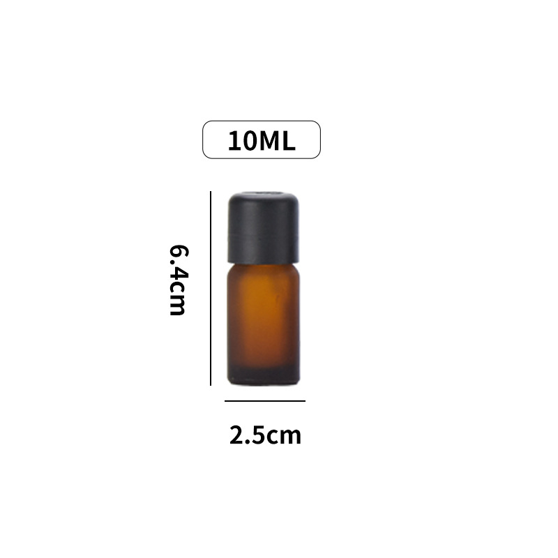 Spot 10ml botella de aceite de aceite de vidrio esmerilado marrón, tapa de cabeza antirrobo, botella de subembalaje cosmético, muestra de luz oscura, botella vacía
