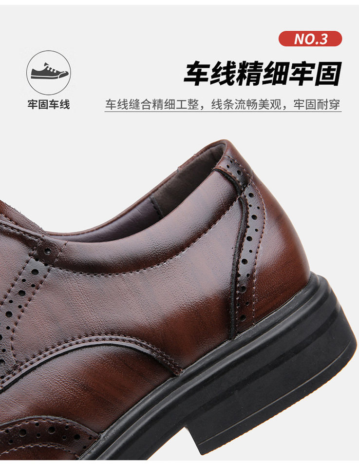 Giày da nam công sở kiểu brogue mũi tròn thắt dây — Màu nâu, Màu đen chi tiết 15