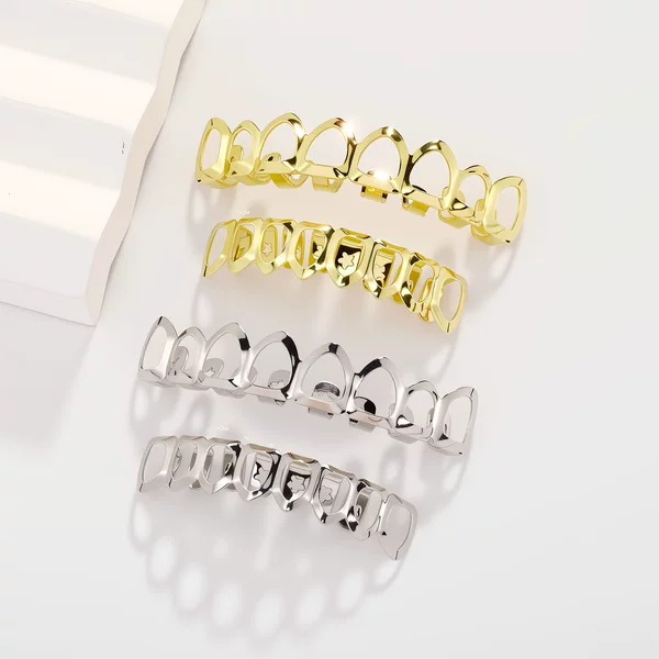 Amazon Trendy Tooth Ornaments Eight-Tooth Cut Out Gold Teeth Hiphop Rap Men's Super Cool Braces Personalized Hip-Hop Accessories