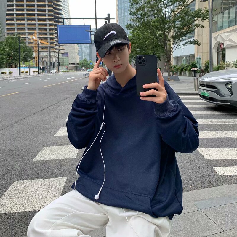 Loose Pullover Solid Color Student Couple Spring and Autumn Coat Hooded Sweatshirt Men's Winter Trendy High School Student All-match Trendy Loose Pullover Solid Color Student Couple Spring and Autumn Coat Hooded Sweatshirt Men's Winter Trendy High School Student All-match Trendy