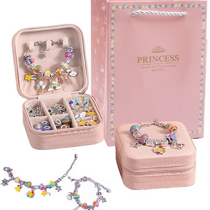 Pandora pulsera de hueso de serpiente pulsera caja de regalo 3 pulseras transfronterizas de los niños DIY pulsera agujero grande perlas traje