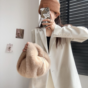 2024 new plush handbag cute bun shape imitation mink fur autumn and winter all-match lady dumpling bag