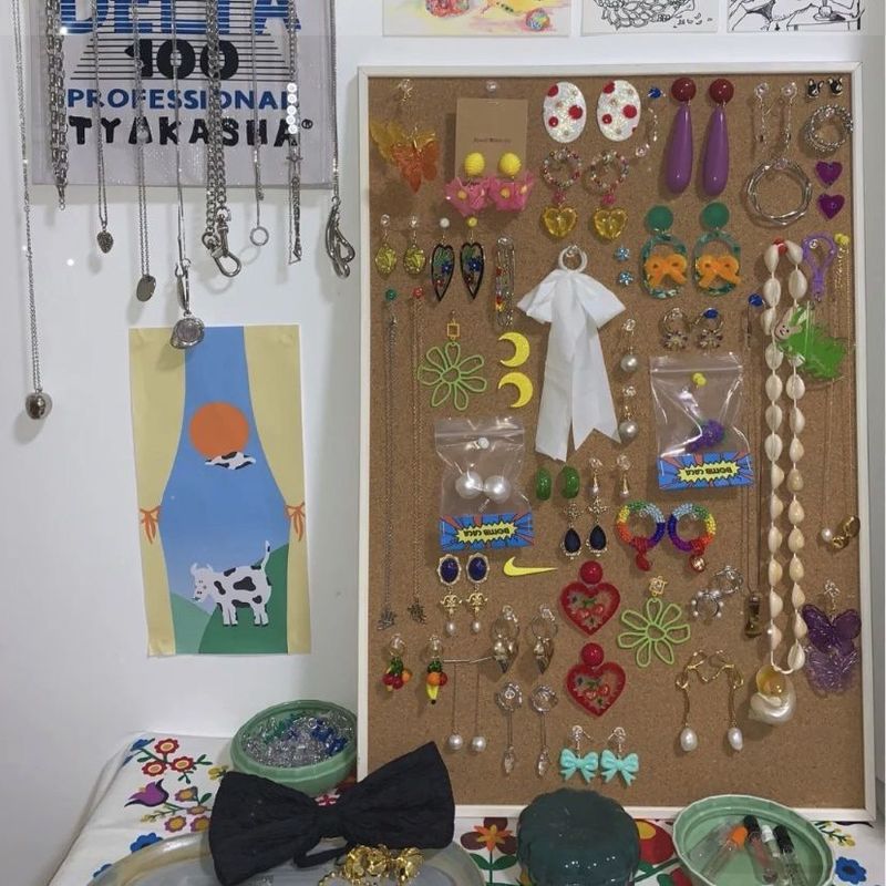 コルク板改造ジュエリー展示棚diyデスクトップ装飾ネックレス指輪イヤリング収納学生伝言夢域|undefined