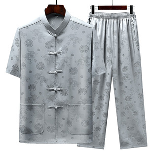 Tang Suit Men's Middle-aged and Old Dad's Summer suit Middle-aged Men's Thin Casual Loose Grandpa's Summer Short-sleeved Hanfu